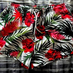 Hawaiian print mens swim trunks from Zara.
